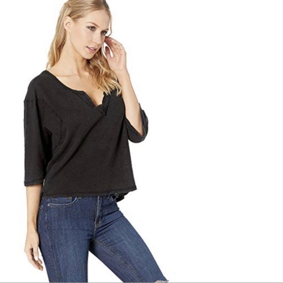 Free People We the Free Head In The Clouds Linen Blend Tee Black Size Small - Picture 3 of 12